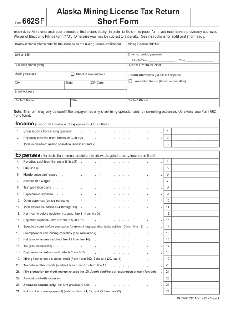  Alaska Mining License Tax Return Short Form 2013