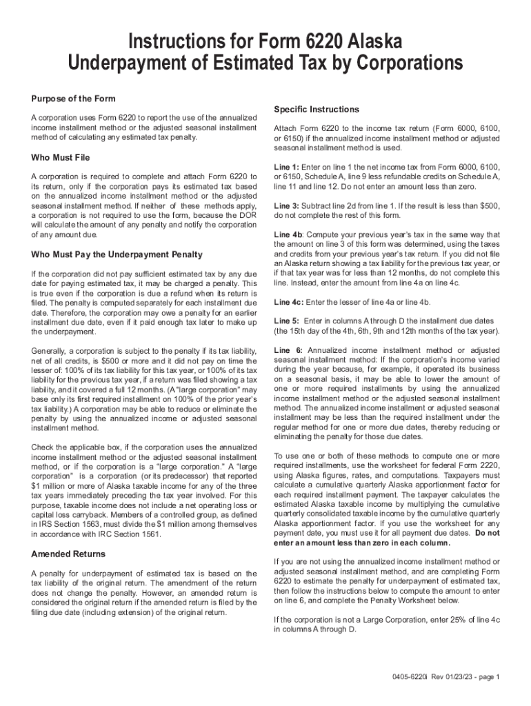  Instructions for Form 6220 Alaska Underpayment of 2019