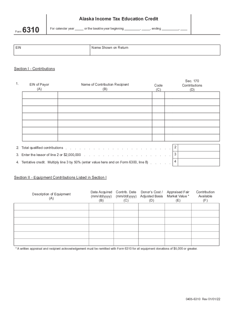  Alaska Income Tax Education Credit Form 6310 for C 2013