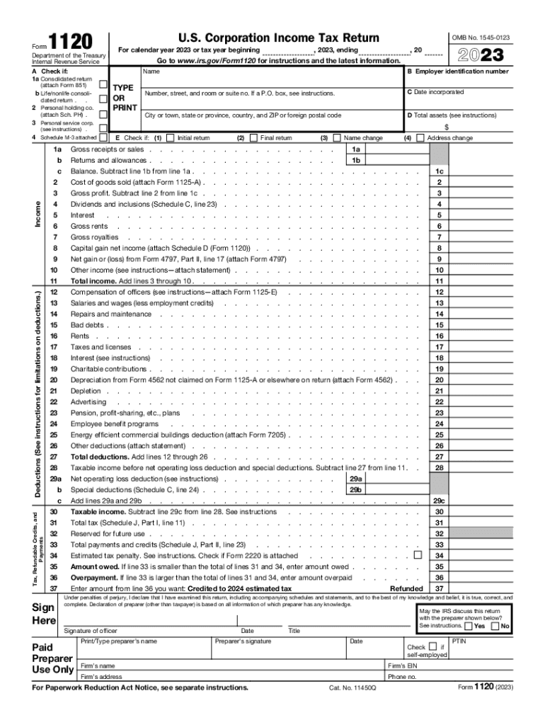  Form 1120 U S Corporation Income Tax Return 2023-2024