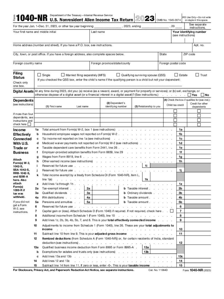  Form 1040 NR U S Nonresident Alien Income Tax Return 2023-2024