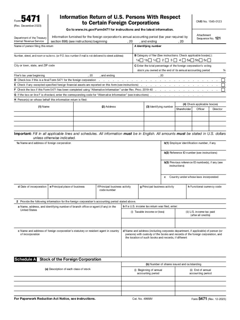  IRS Form 5471Information Return of U S Persons with 2023-2024