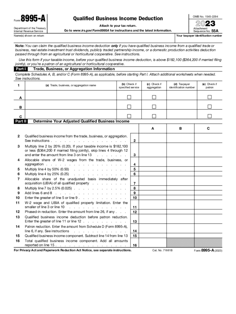  Form 8995 a Qualified Business Income Deduction 2023-2024