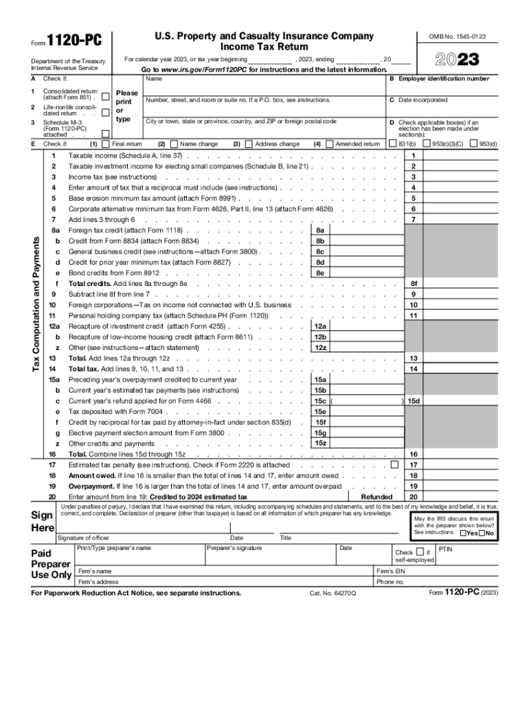  About Form 1120 PC, U S Property and Casualty 2023-2024
