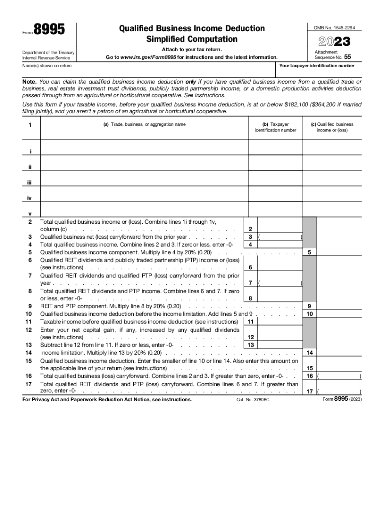  Form 8995 Qualified Business Income Deduction Simplified Computation 2023-2024