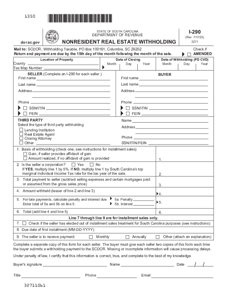  SC DoR I 290 Fill Out Tax Template Online 2019