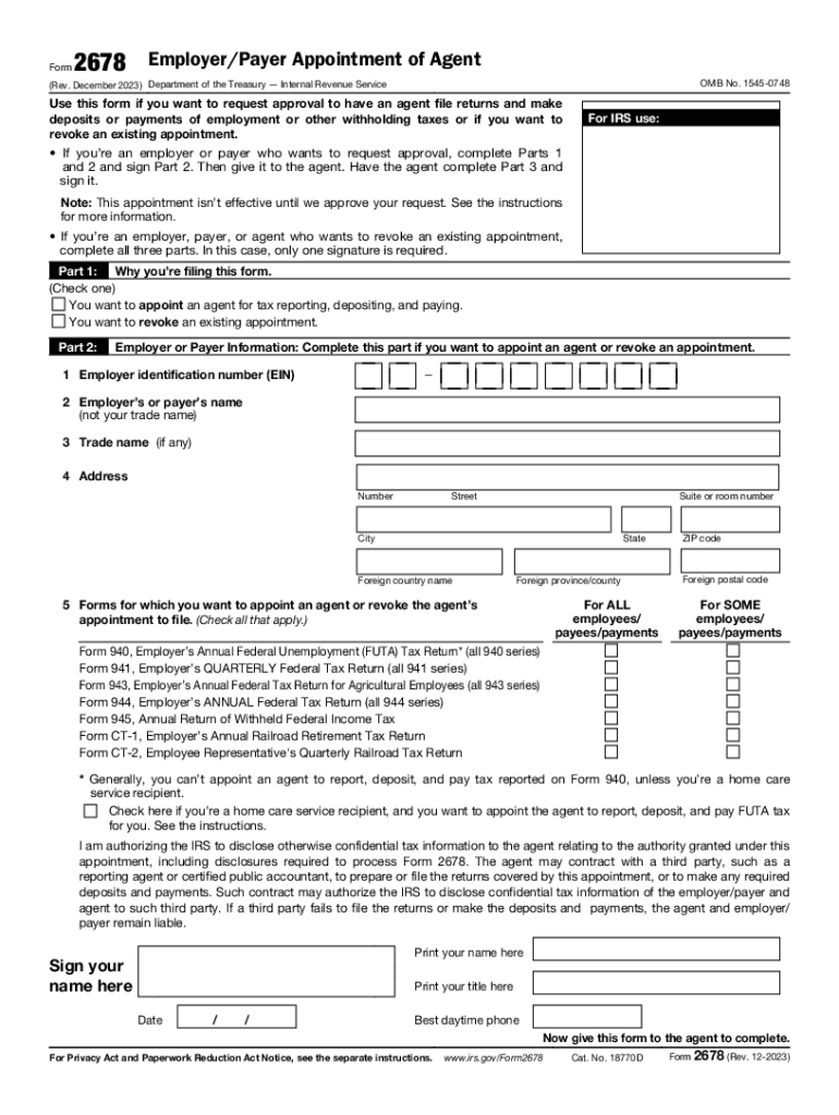  24 IRS Form 2678 Employer Appointment of Agent 2023-2024