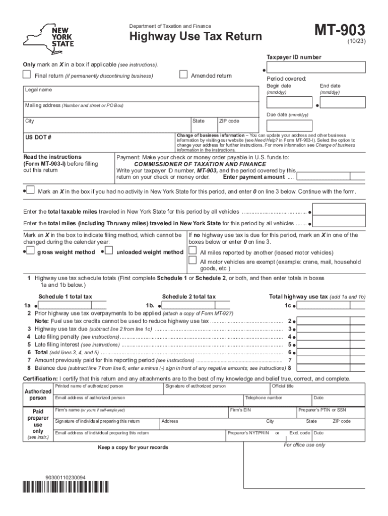  Instructions for Form MT 903 Highway Use Tax Return 2023-2024