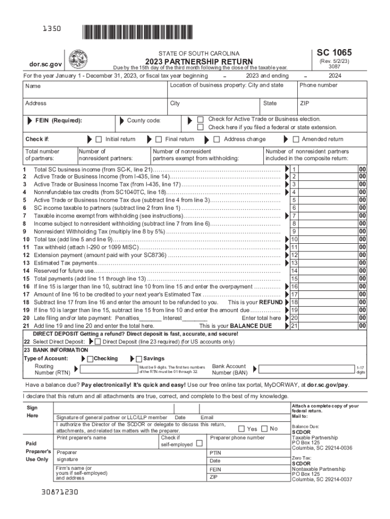  PartnershipForms SC Department of Revenue 2023-2024