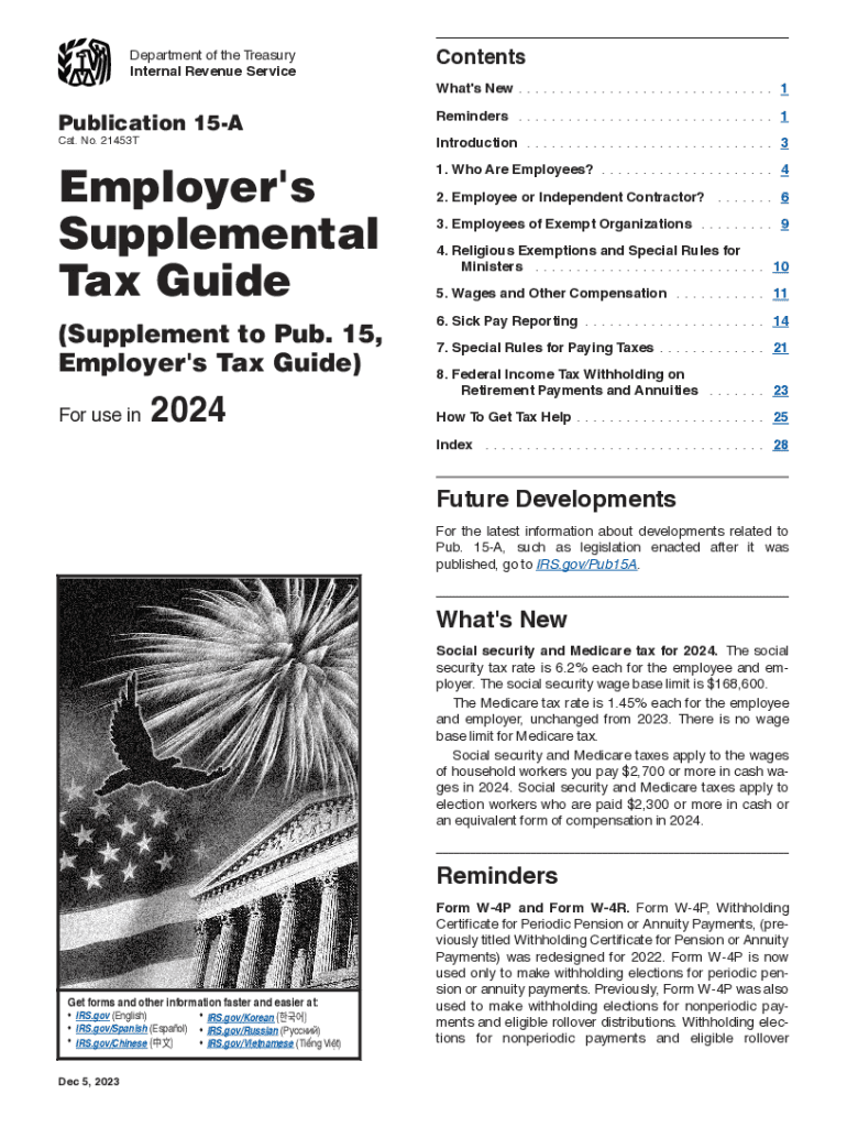  Publication 15 a Employer&#039;s Supplemental Tax Guide, Supplement to Pub 15, Employer&#039;s Tax Guide 2024