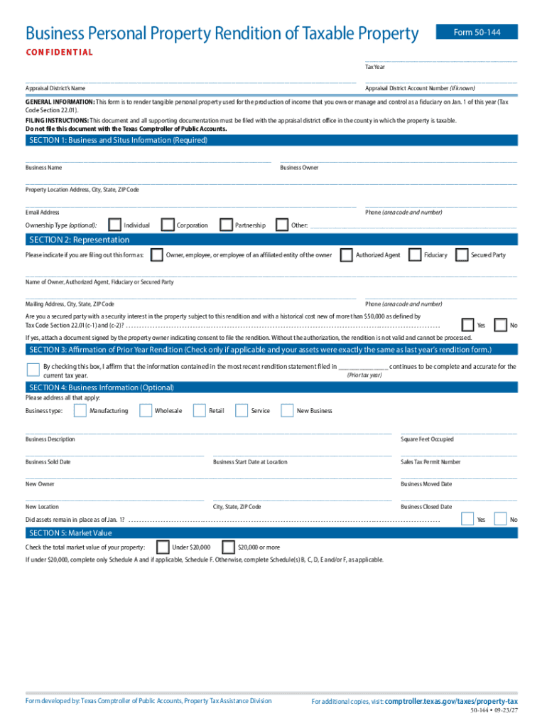  Business Personal Property Rendition of Taxable 2023-2024