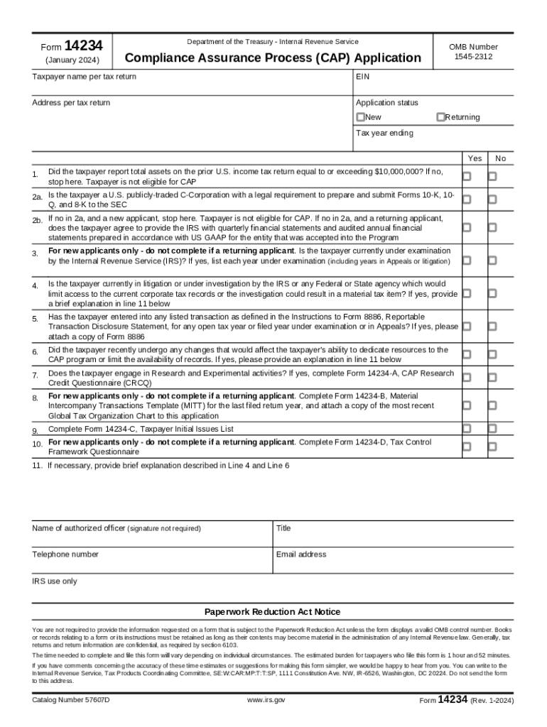  Form 14234 Rev 1 Compliance Assurance Process CAP Application 2024