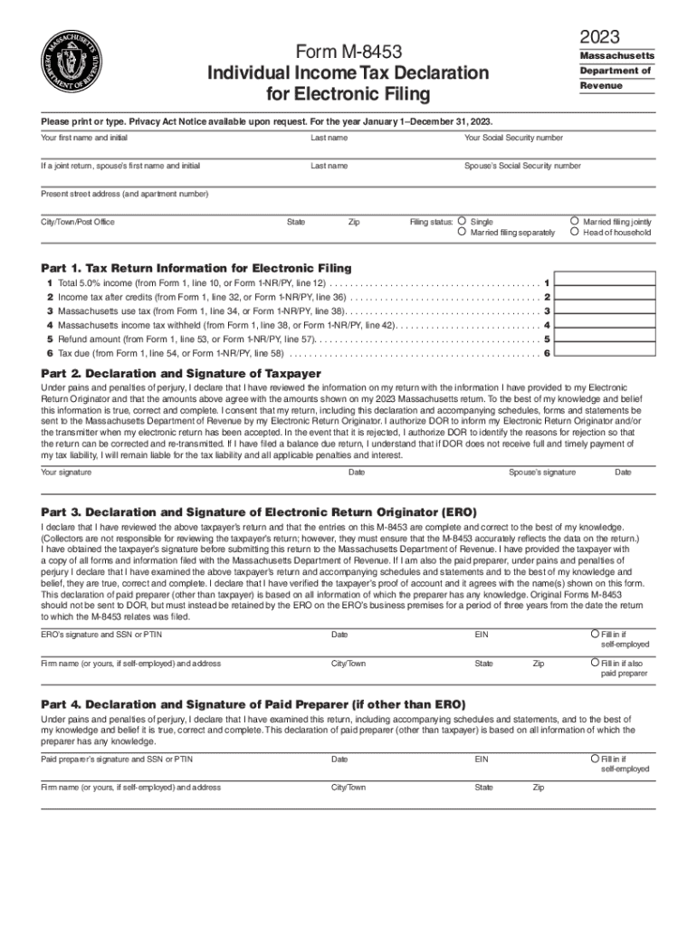 Form M 8453 Individual Income Tax Declaration for