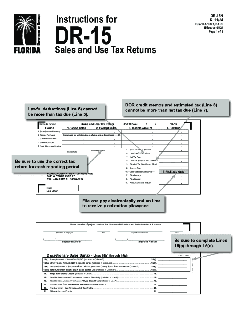  DR 15 Sales and Use Tax Instructions 2024