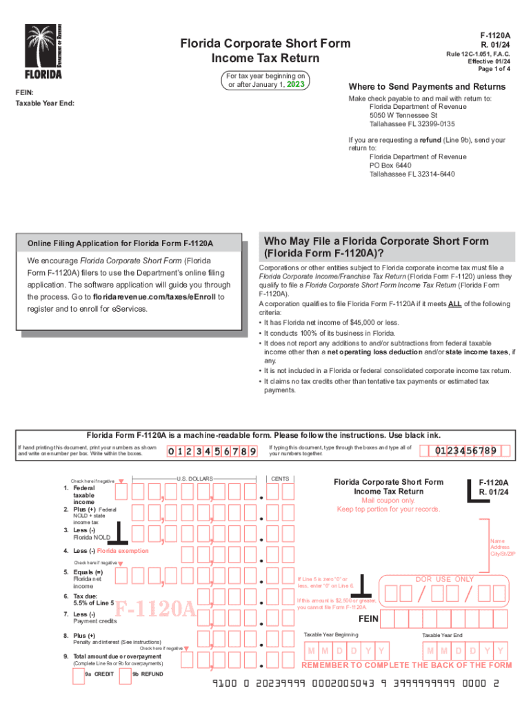  IRS Form F 1120 Florida Corporate Tax Return 2023-2024