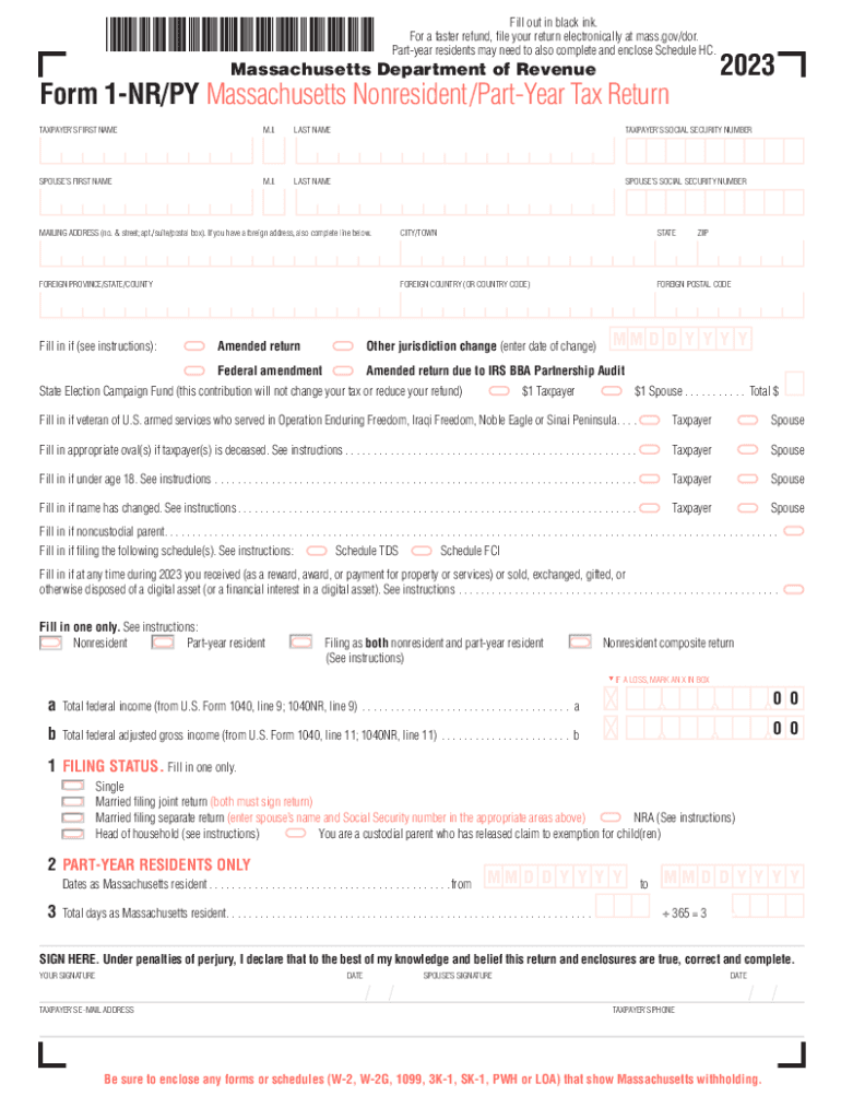  Form 1 NRPY Massachusetts NonresidentPart Year Tax 2023-2024