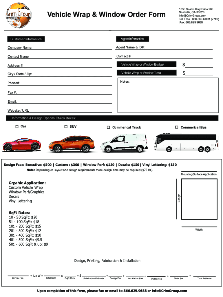  Vehicle Wrap &amp;amp; Window Graphic Order Form 2017-2024