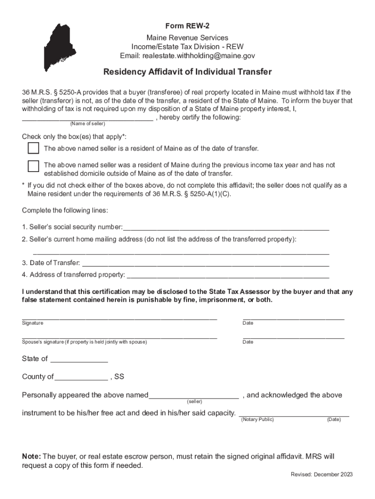  Residency Affidavit of Individual Transfer 2023-2024