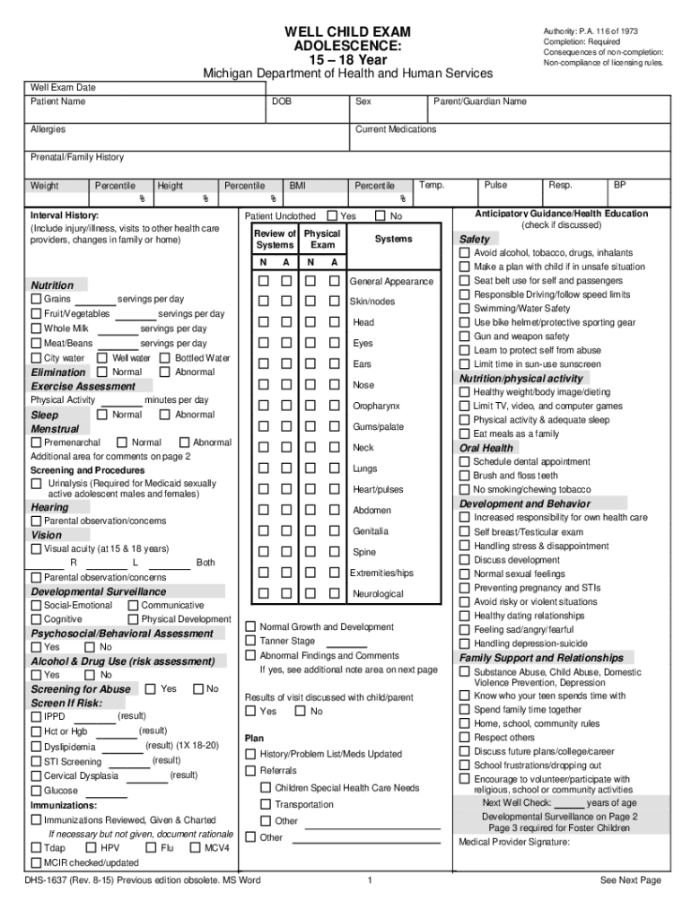 CHILD CARE ORGANIZATIONS EXCERPT Act 116 of  Form