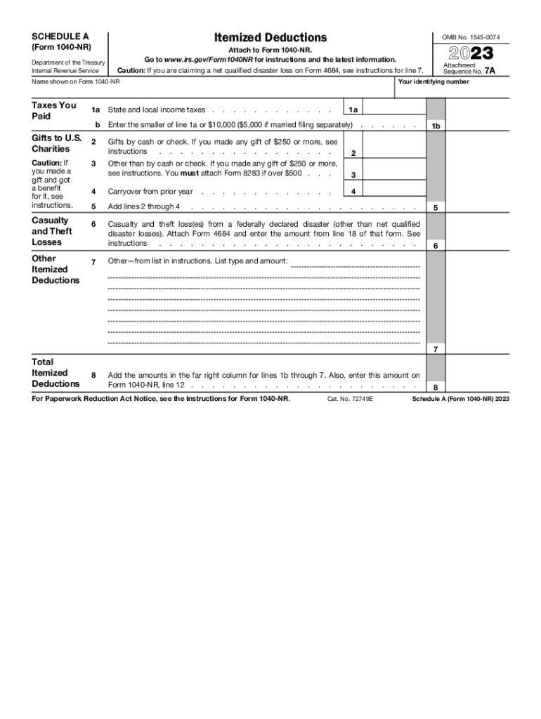  Claim Itemized Deductions on IRS Form 1040NR 2023-2024