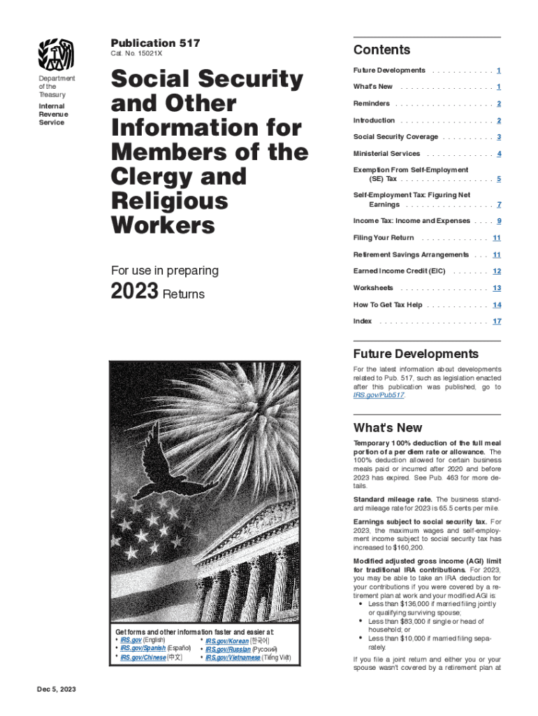  Publication 517 Social Security and Other Information for Members of the Clergy and Religious Workers 2018