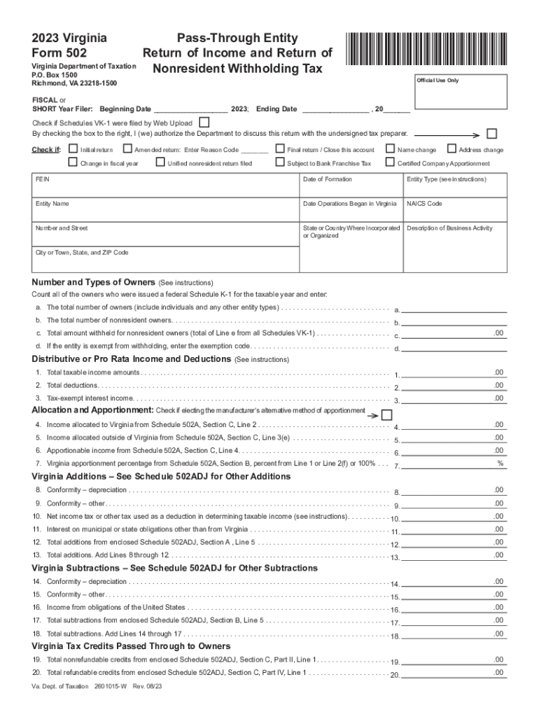  Virginia Form 502 2023-2024