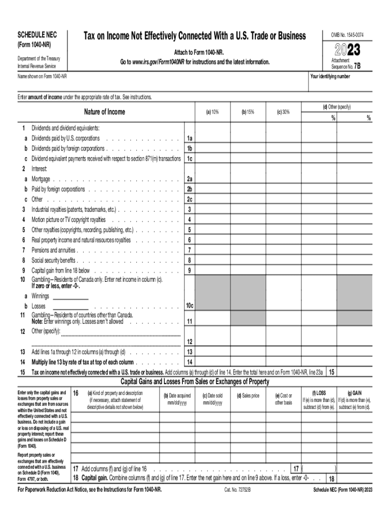  IRS Form 1040NRNon Resident Income Tax Return 2023-2024