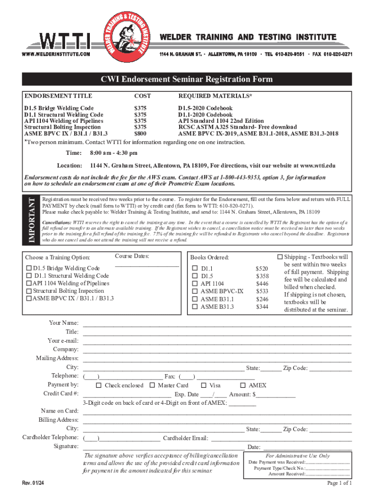 Welder Training &amp;amp; Testing Institute CWI Prep Course  Form