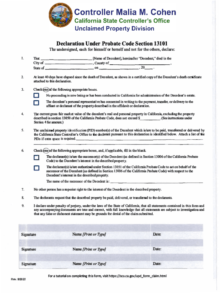  Affidavit under California Probate Code Section 2022-2024