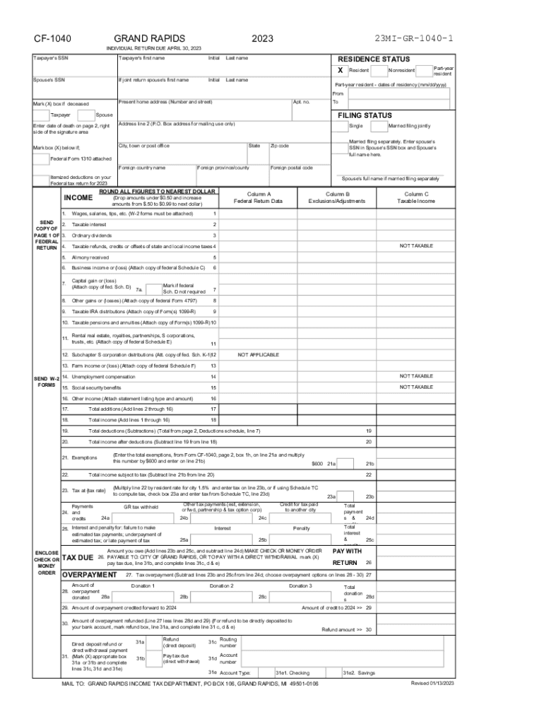  CITY of GRAND RAPIDS INCOME TAX RESIDENT FORM 2023-2024