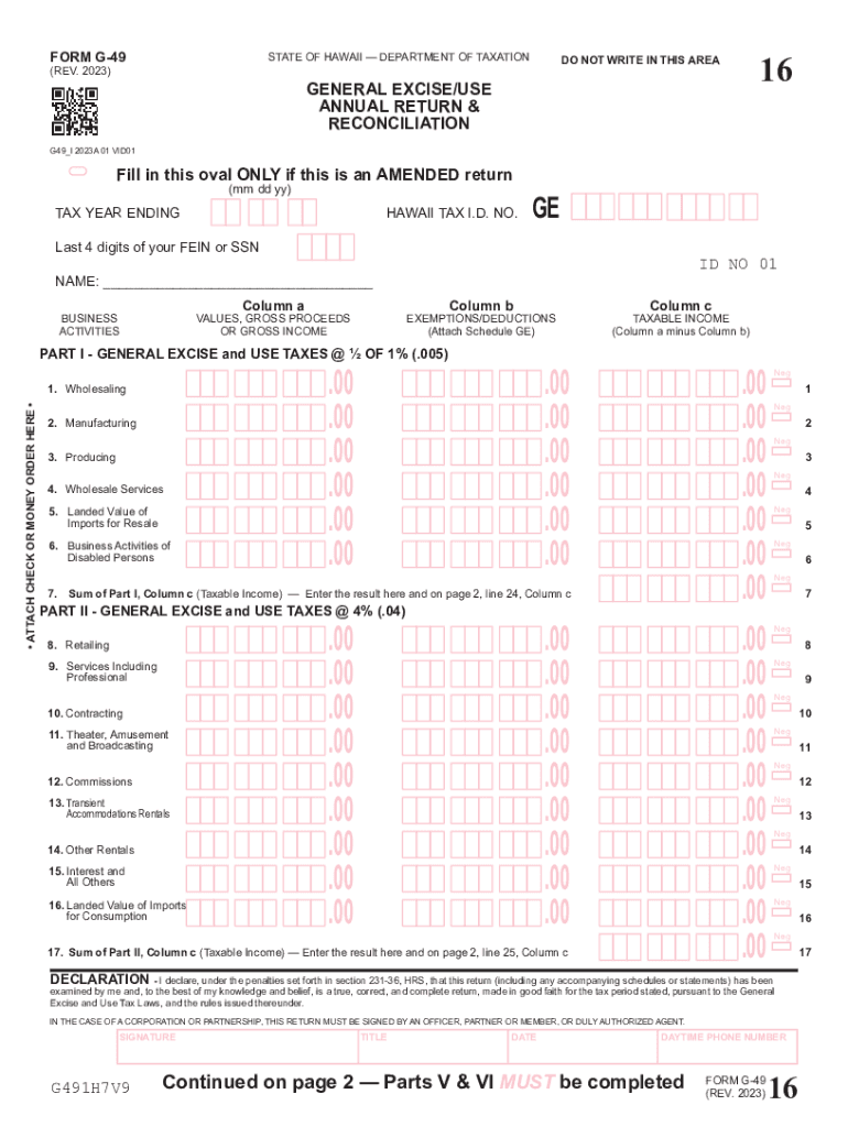  Form G 49, Annual General ExciseUse Tax Return &amp; Reconciliation, Rev 2023-2024