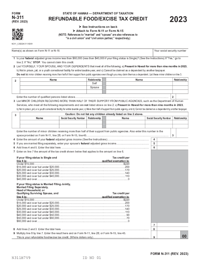  Form N 311, Rev , Refundable FoodExcise Tax Credit Forms Fillable 2023-2024