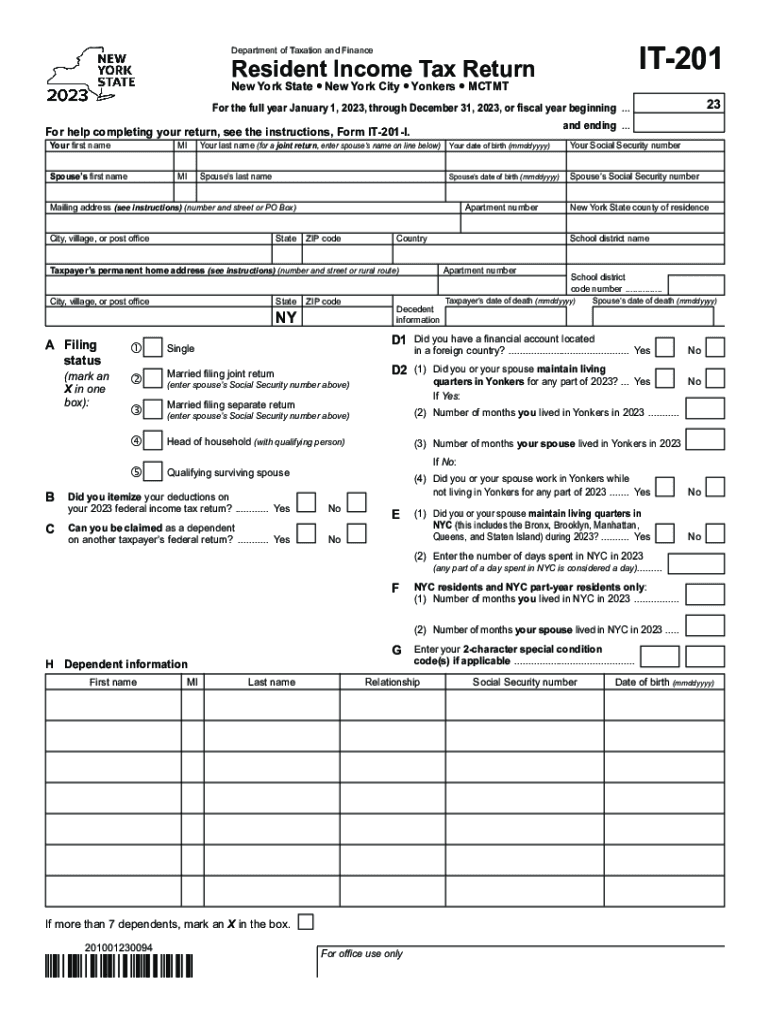  Form it 201 Resident Income Tax Return Tax Year 2023-2024