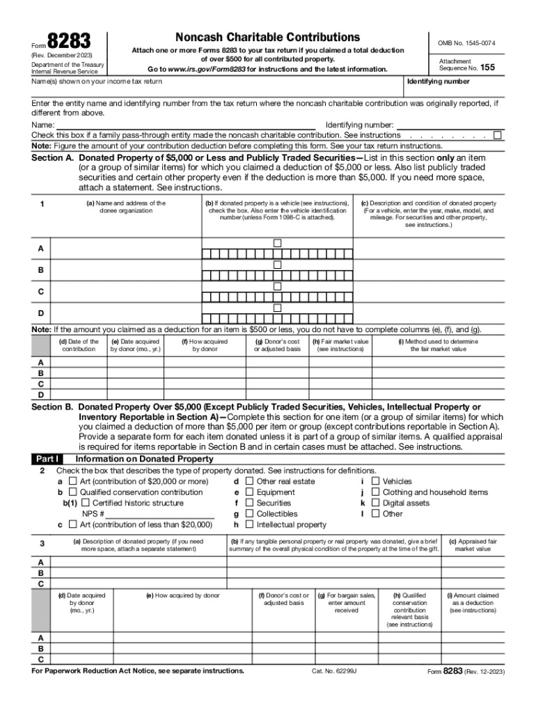  Form 8283 Rev December Noncash Charitable Contributions 2023-2024