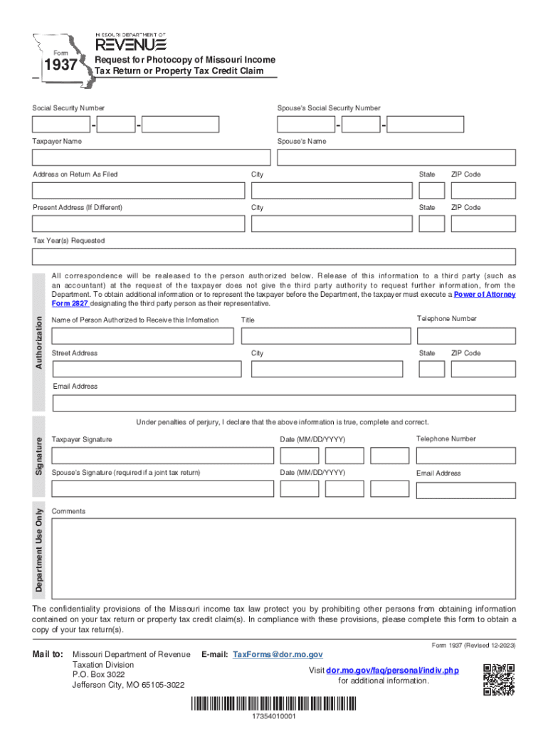  Form 1937 Request for Photography of Missouri Income Tax 2023-2024