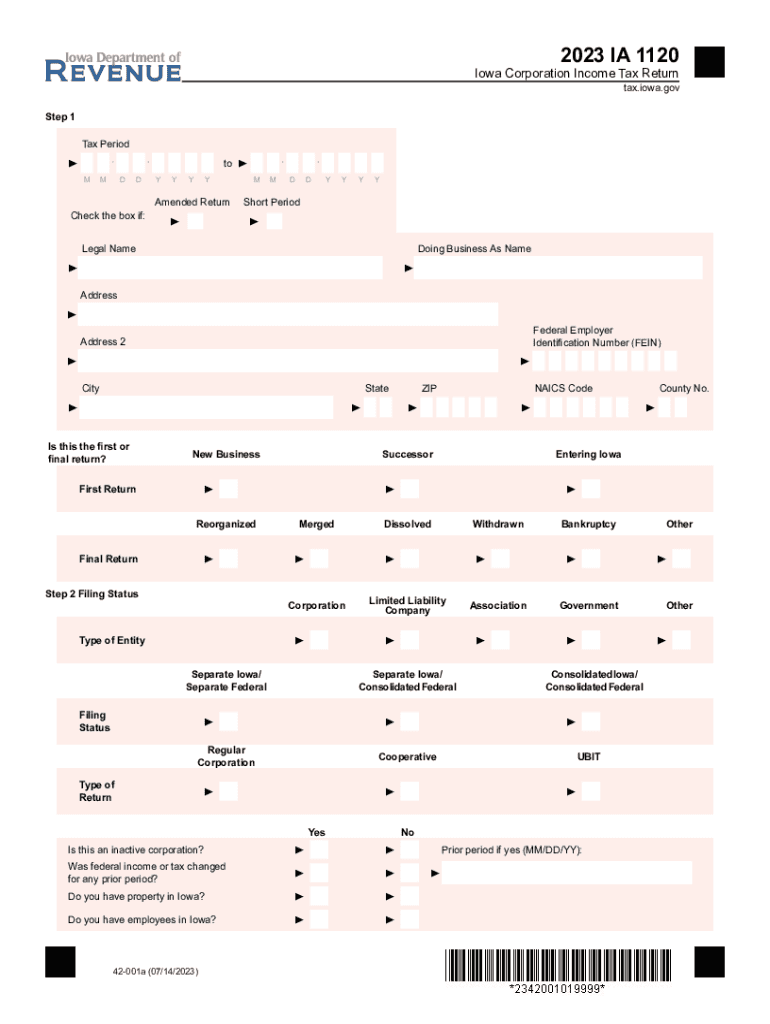  IA 1120 Iowa Corporation Income Tax Return 42001 2018