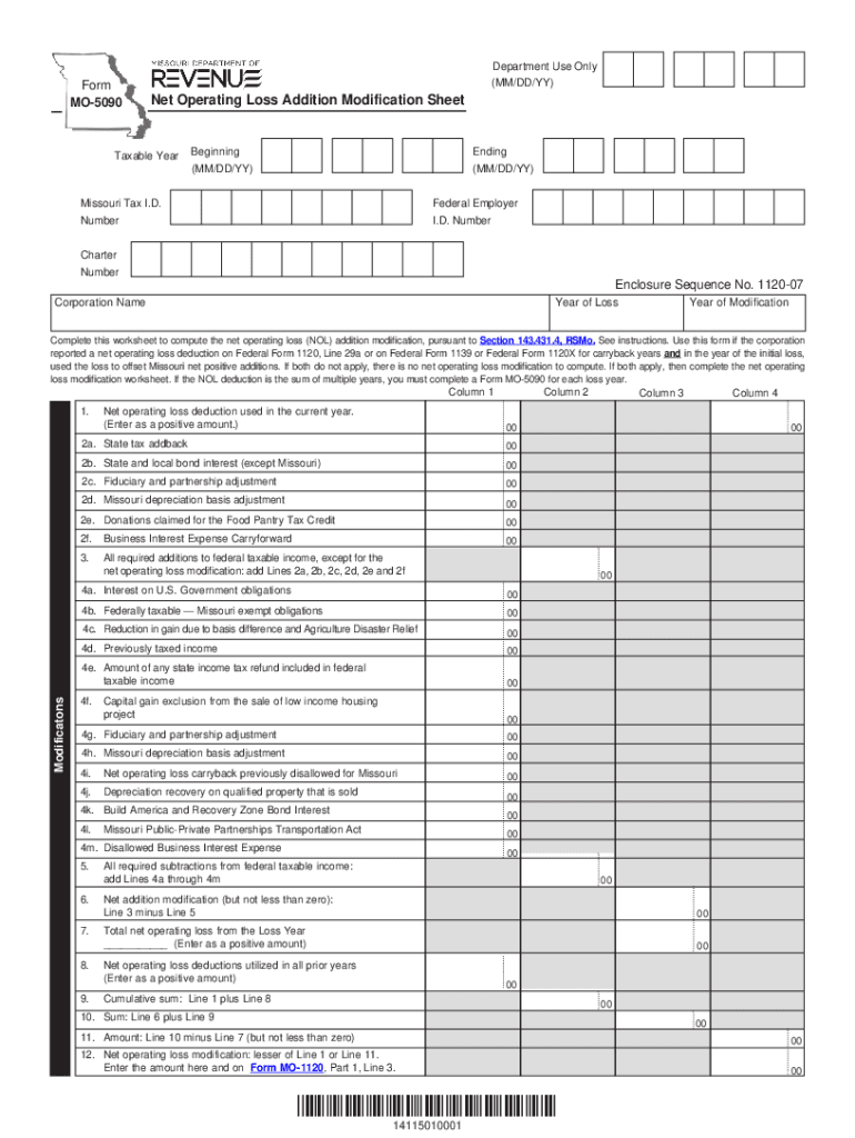  MO 5090 New Operating Loss Addition Modofication Sheet 2023-2024