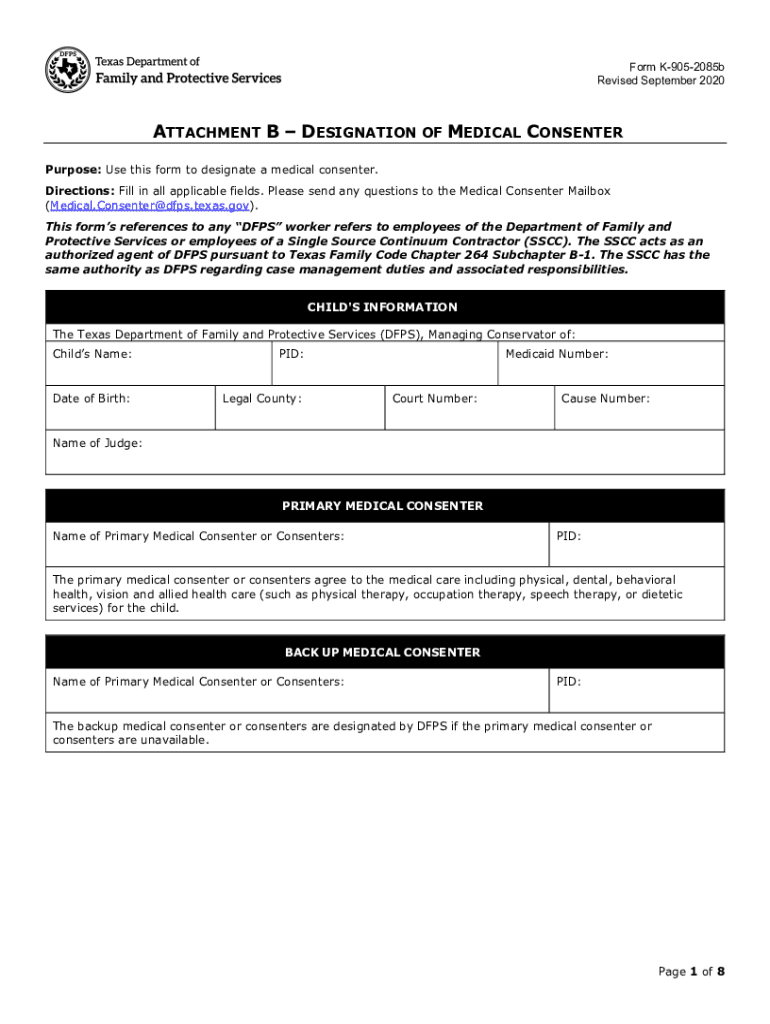  DFPS 2085 B Form Designated Medical Consenters for 2020-2024