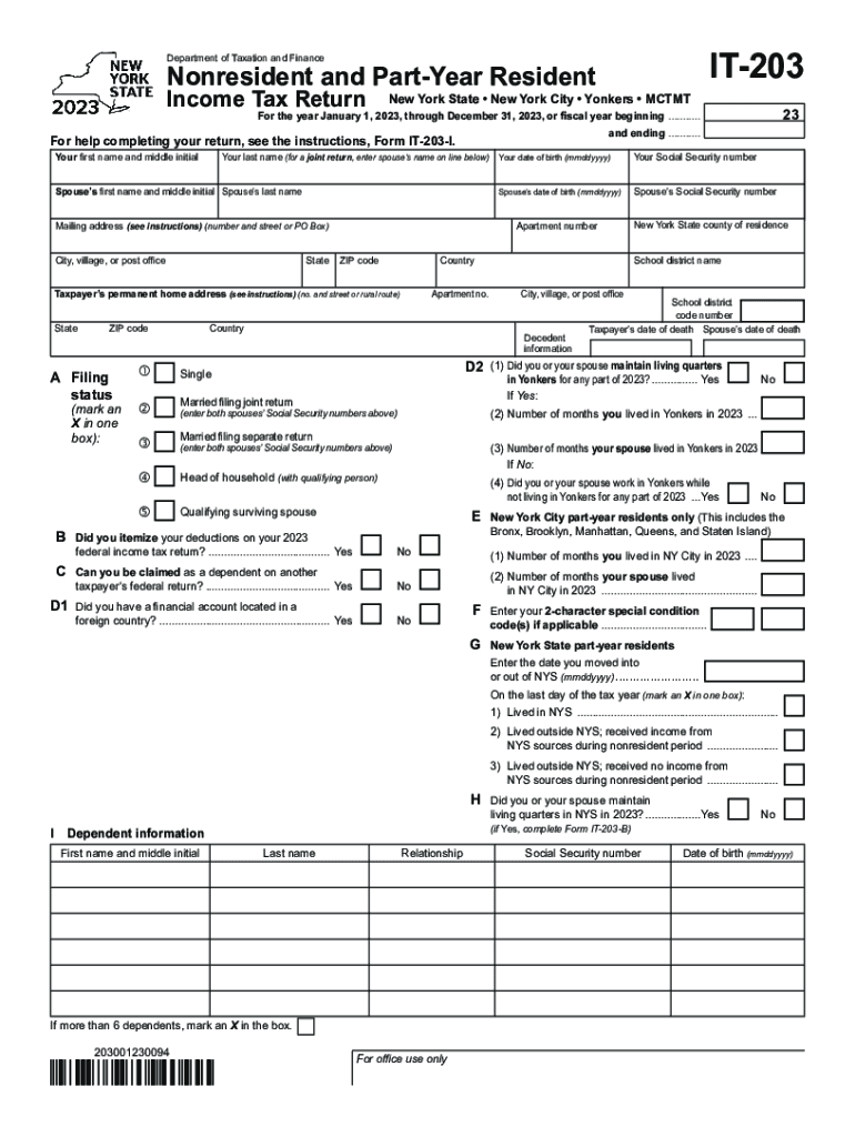  Form it 203 Nonresident and Part Year Resident Income Tax Return Tax Year 2023-2024
