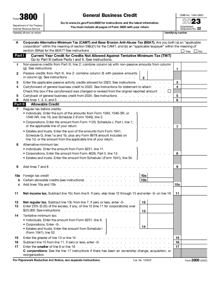  About Form 3800, General Business Credit 2023-2024