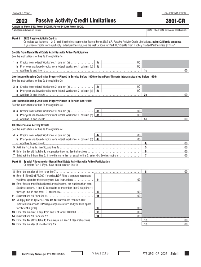 Form 3801 CR Passive Activity Credit Limitations Form 3801 CR Passive Activity Credit Limitations