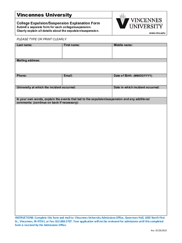 College Expulsion and Suspension Form