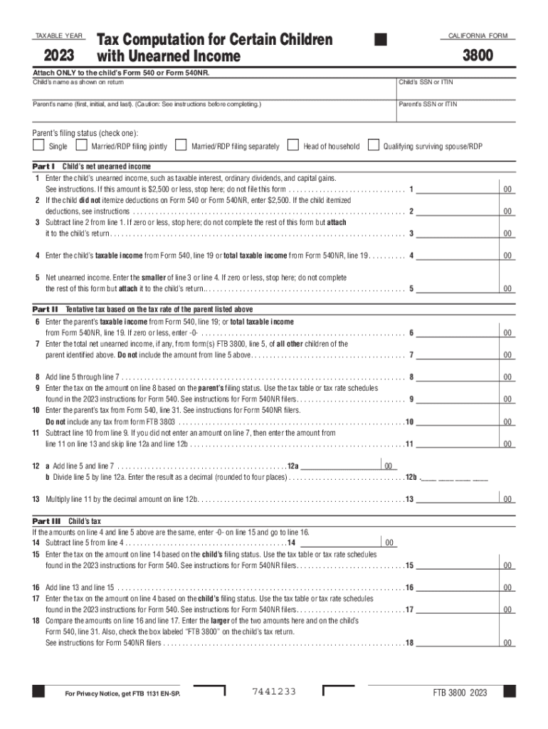 Form 3800 Tax Computation for Certain Children with Unearned Income 2023-2024