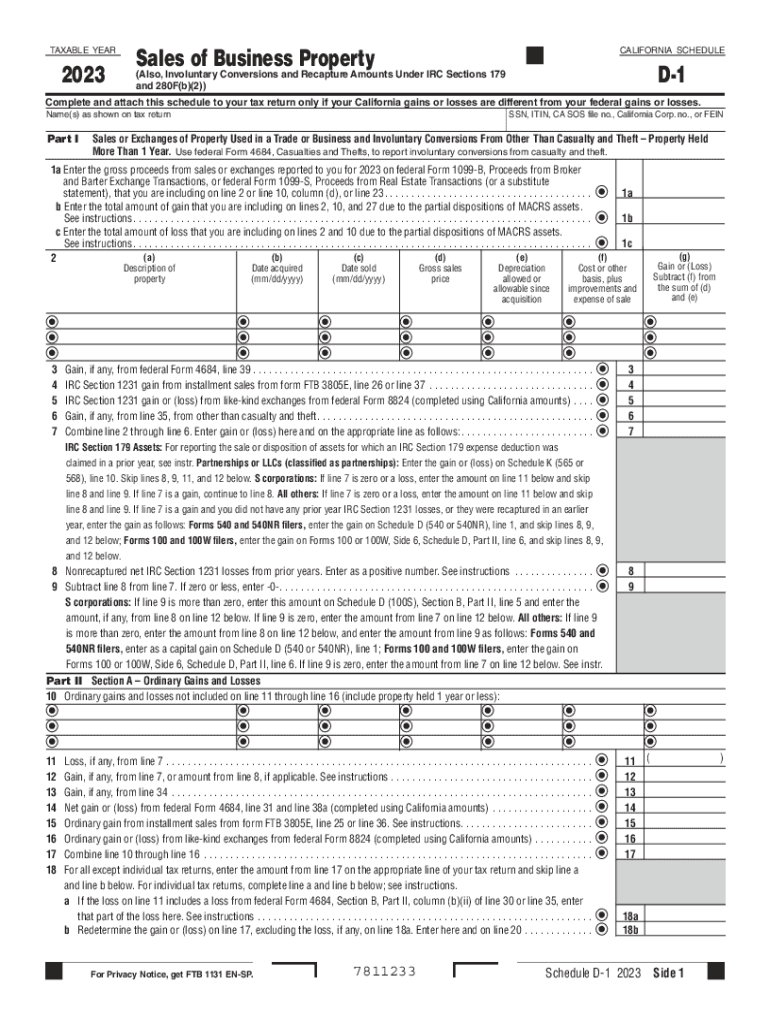  Schedule D 1 Sales of Business Property Schedule D 1 Sales of Business Property 2023-2024