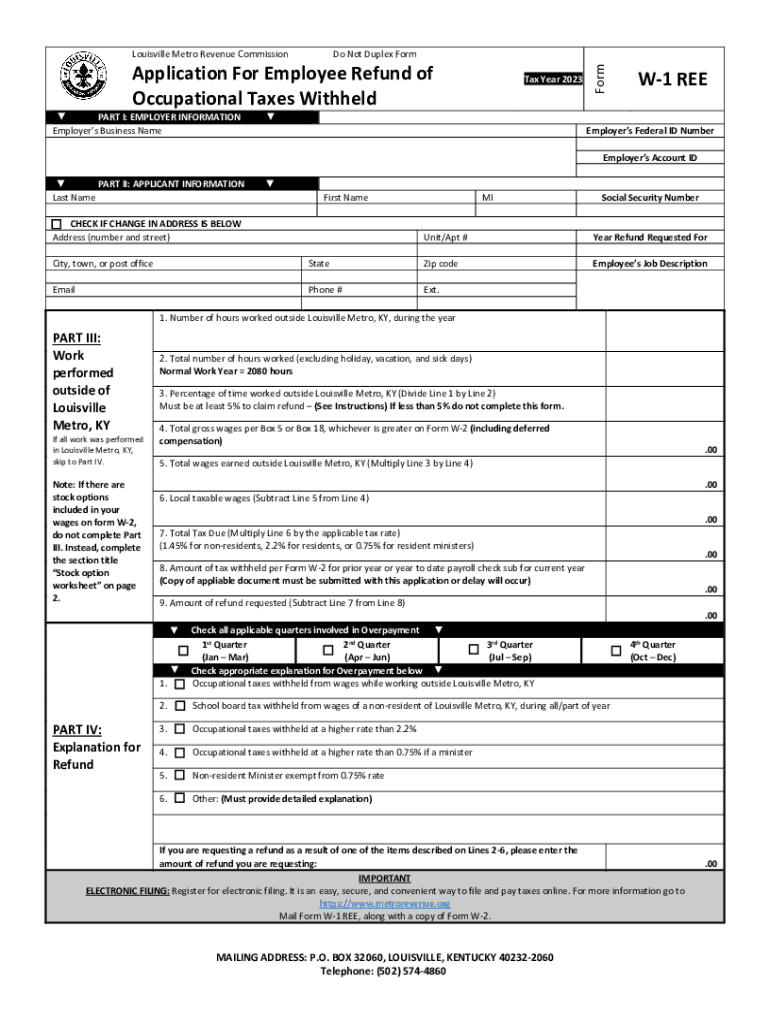  Application for Employee Refund of Occupational Taxes Withheld 2023-2024