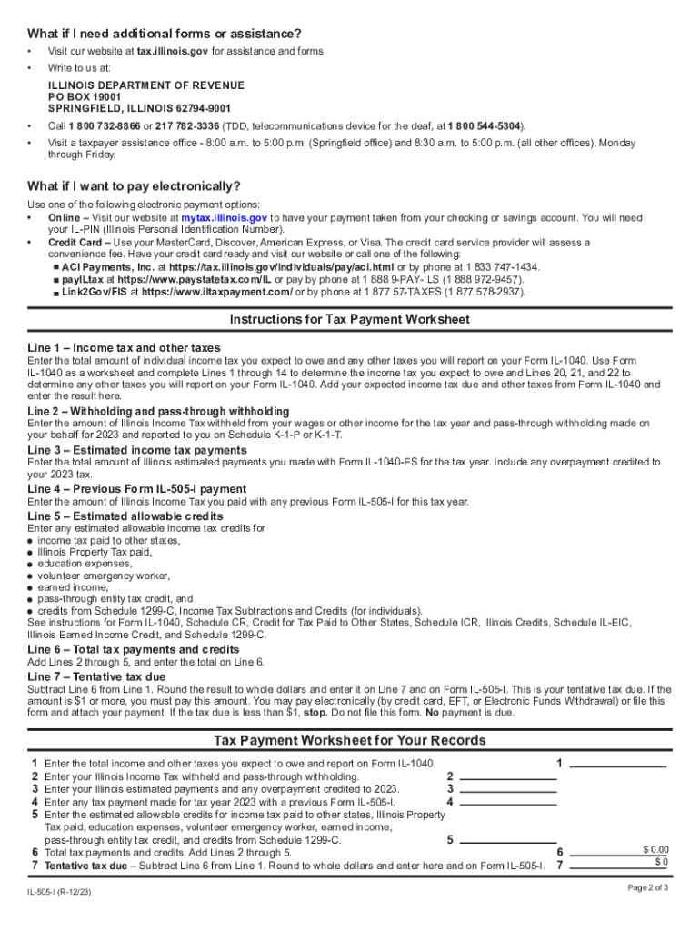  IL 505 I Automatic Extension Payment for Individuals Filing Form IL 1040 2023-2024