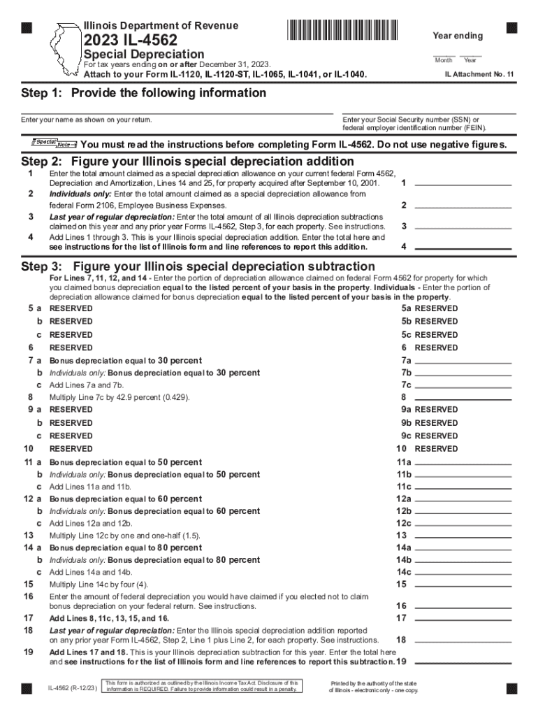  Form IL 4562 Instructions for Tax Years Ending on or After 2023-2024