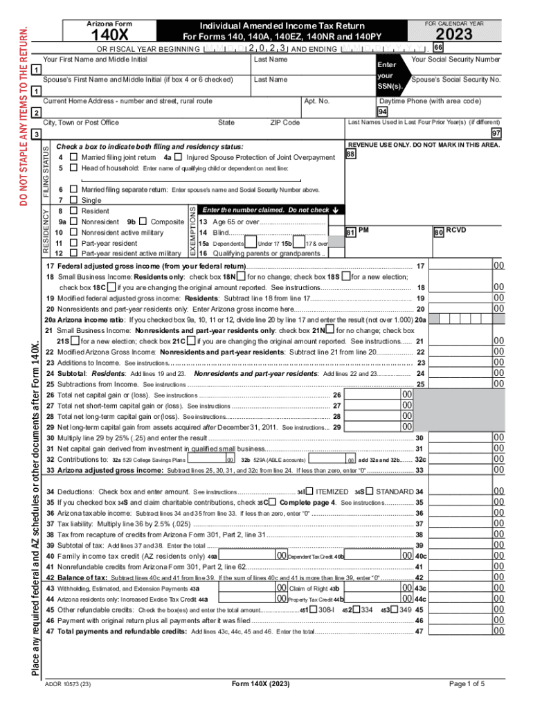  Arizona Form 140X 2023-2024