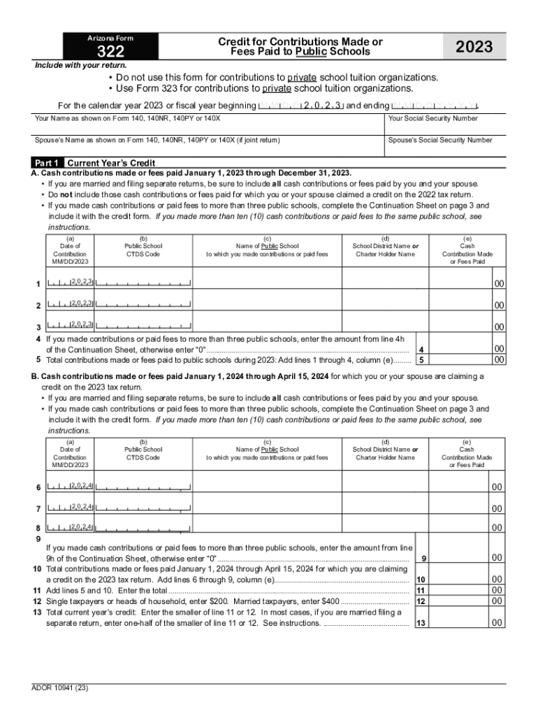  Arizona Tax Credit Information 2023-2024