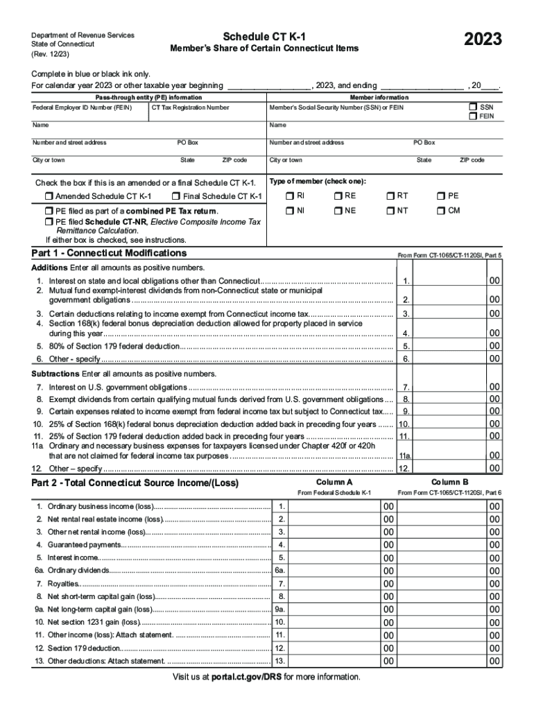  Form CT K 1T, Transmittal of Schedule CT K 1 2023-2024